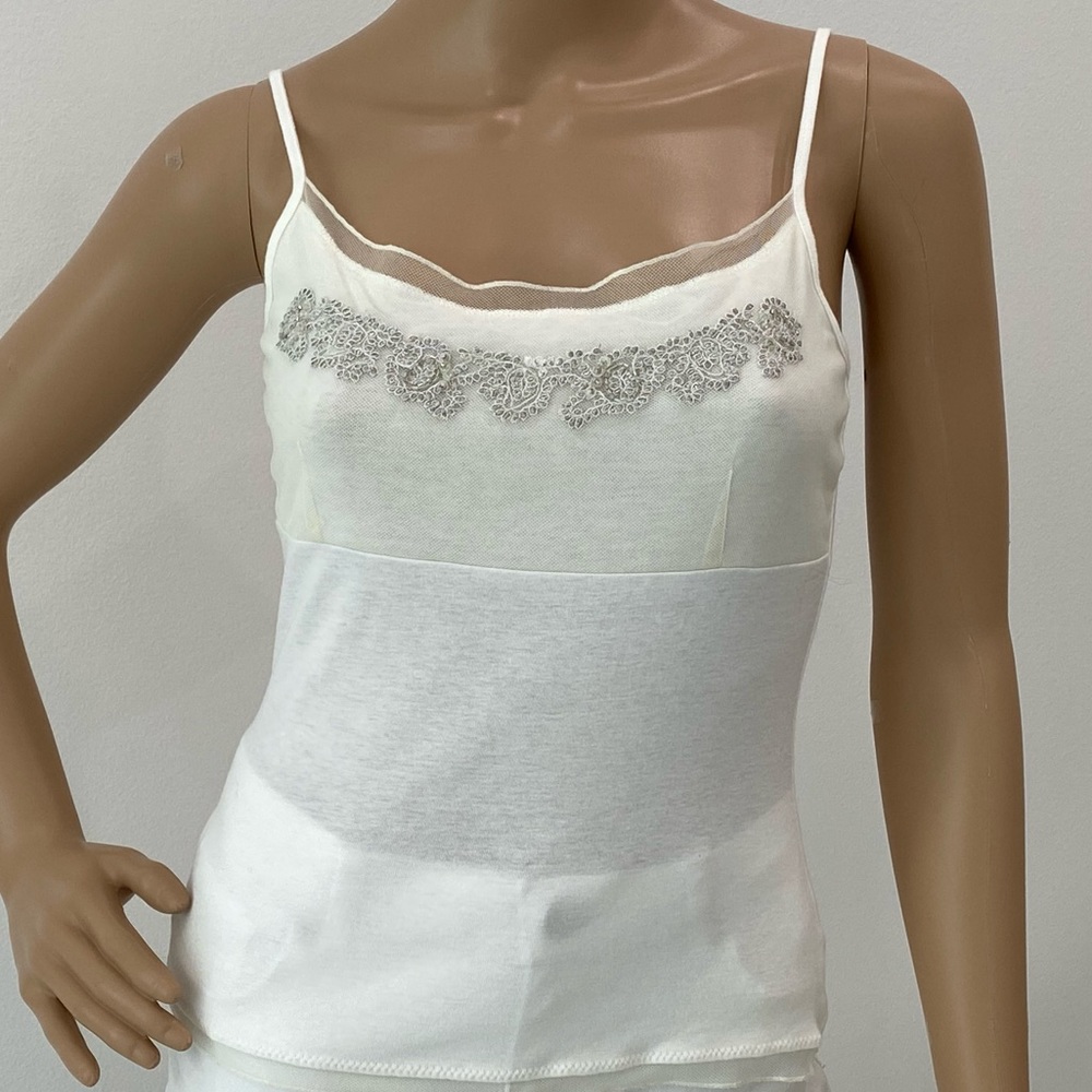 NWOT Embellished, White Double-Layered Look Camisole, Size S